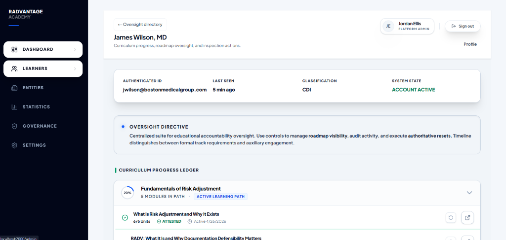 RADVantage Admin Oversight Dashboard