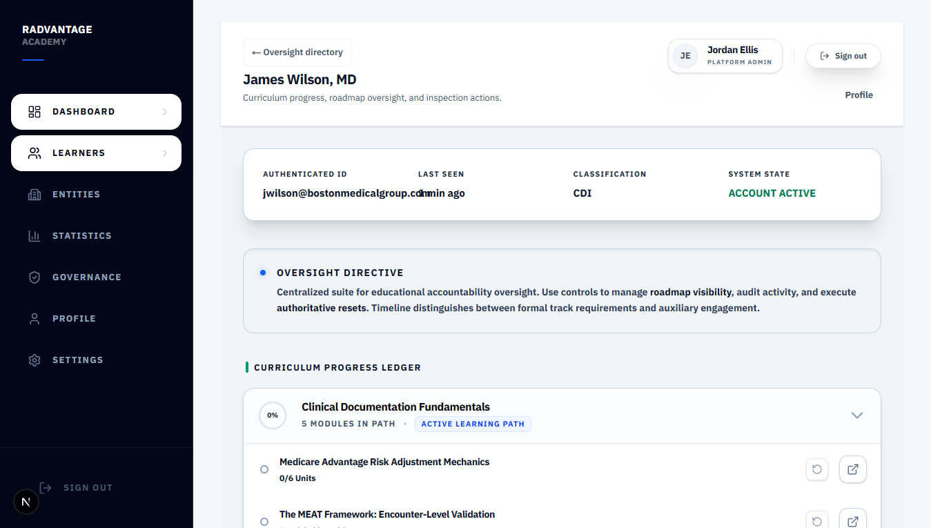 RADVantage Admin Oversight Dashboard